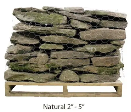Natural stone with moss, 2 to 5 inch, on a pallet